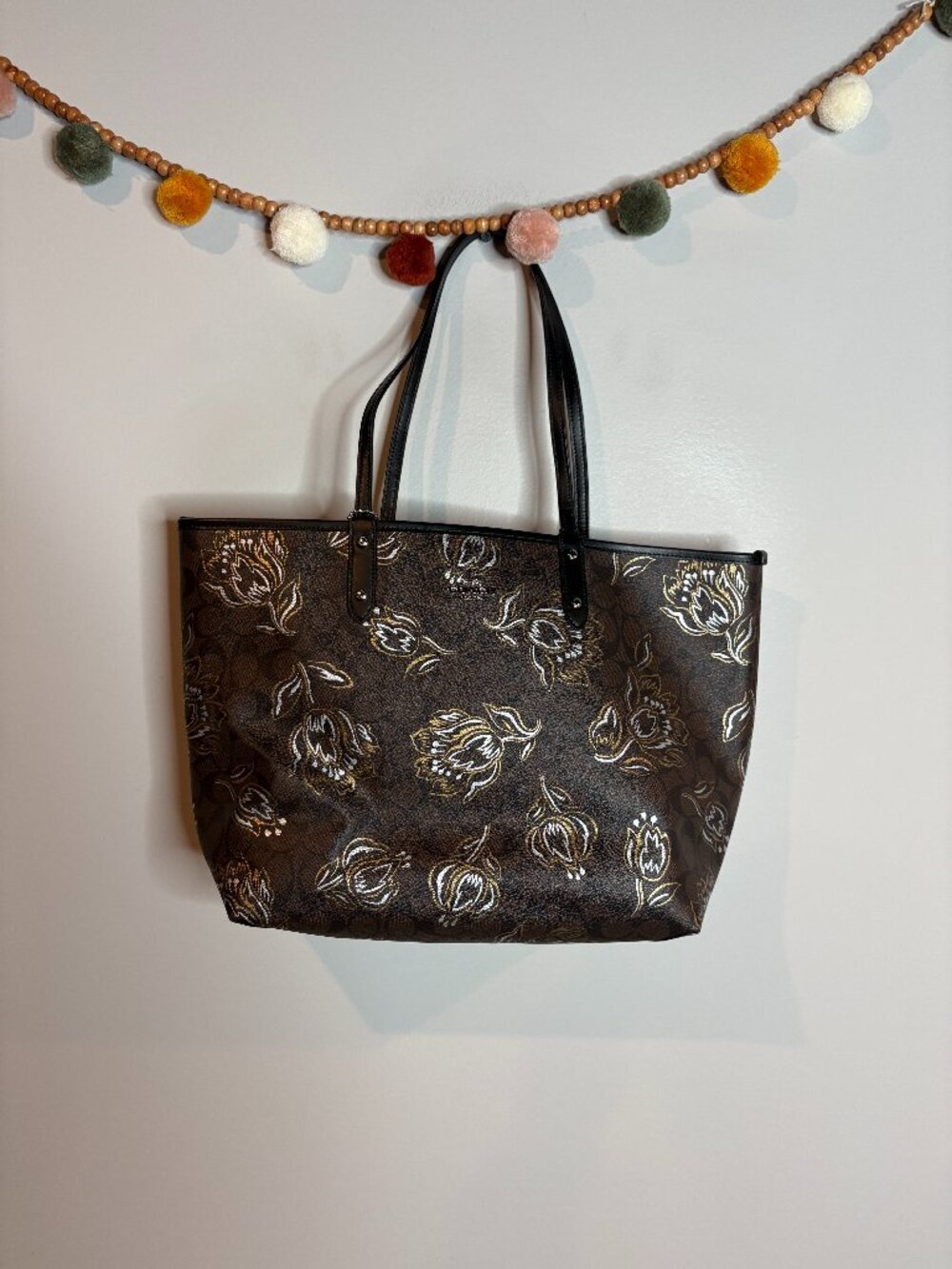Coach Reversible City Tote in Signature Canvas with a Tulip print